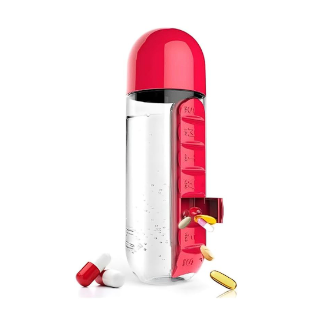 Garrafa de Água Fitness com Porta-Comprimidos (600ml)