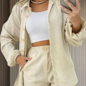 Conjunto Linho Feminino Camisa E Short Linha Premium